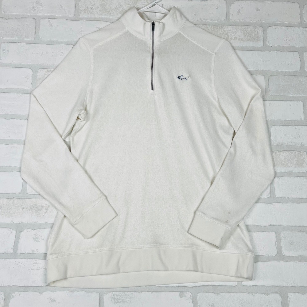Greg Norman Womens White Quarter Zip Pullover Golf Shirt Shark Logo Small